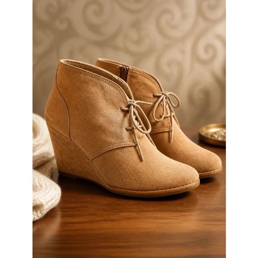 Madden Girl Taupe Suede Wedge Booties Size 6